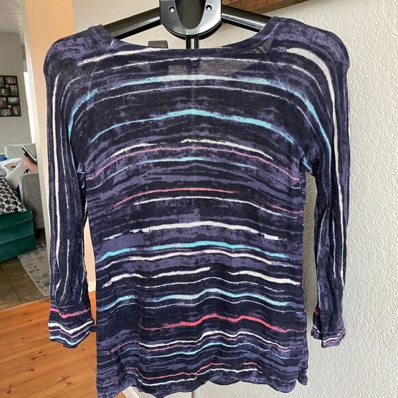 Nic and Zoe Linen Blend Lightweight Painted Stripe Arsty Art to wear Top Size PS - Picture 2 of 4